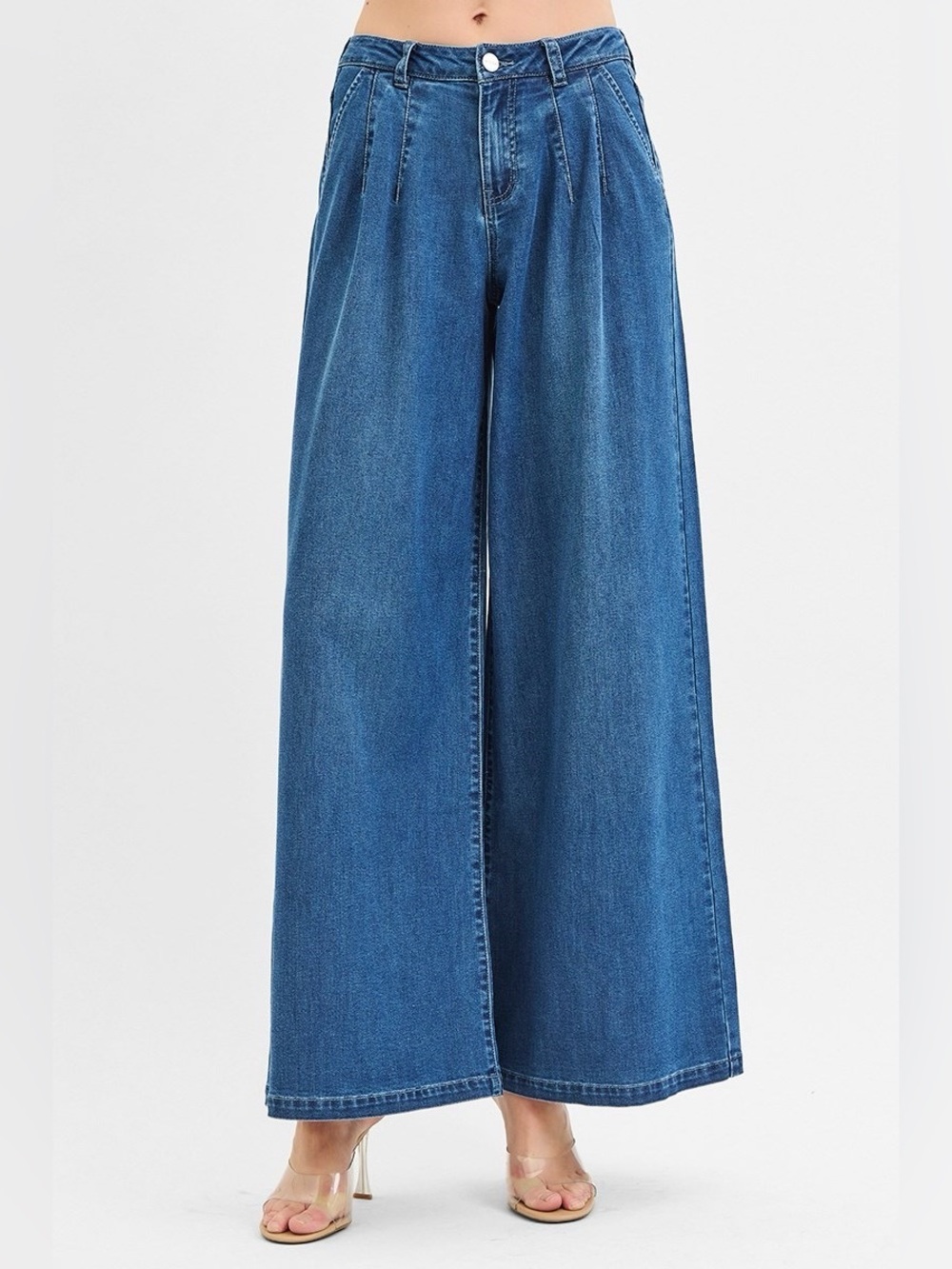 PW21179 MEDIUM Risen Slouchy Wide Leg Knit Denim Look Jeans - Picture 2 of 5